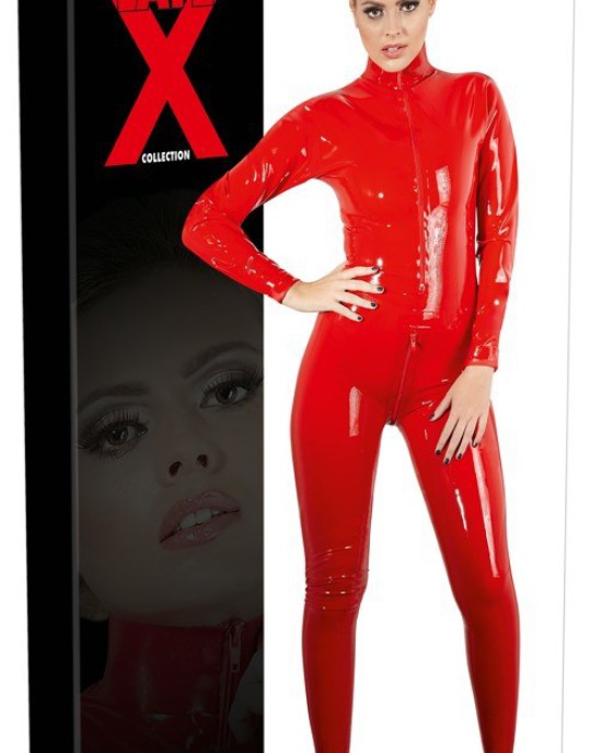 LATEX CATSUIT RED M